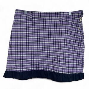Brendratti Alisa Ruffle Skort Purple Plaid Black Tennis Golf Pickleball Sz US L